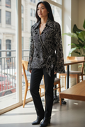 Black Wrap Blouse Metallic Floral Embroidery