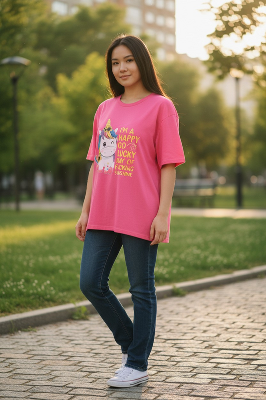 Pink Unicorn "Happy Go Luck" Tee
