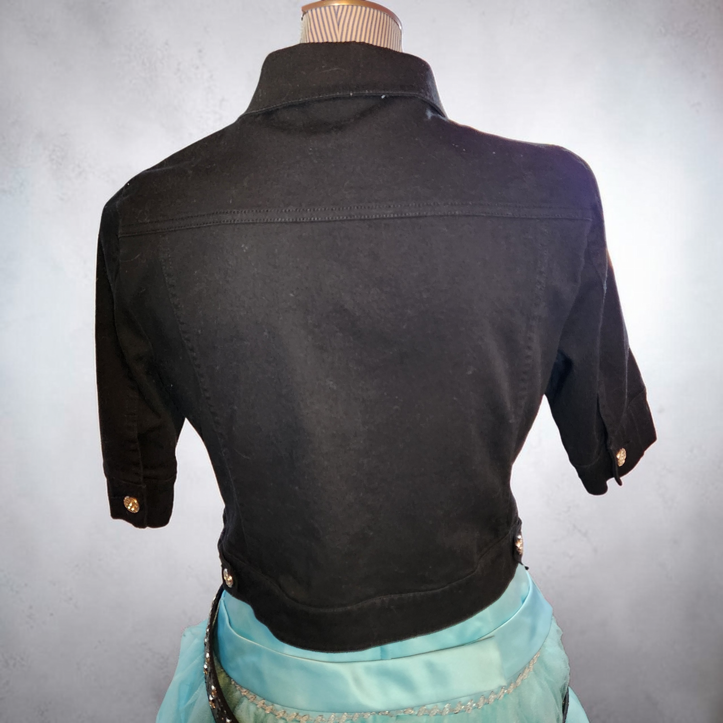 Black Denim Crop Jacket with Silver Buttons