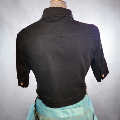 Black Denim Crop Jacket with Silver Buttons