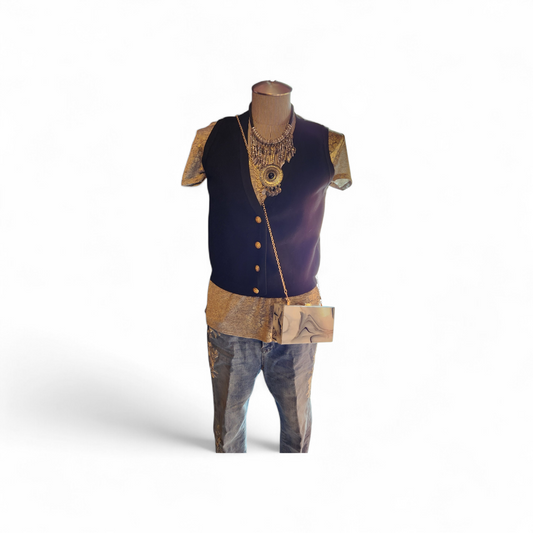 Black Sweater Vest with Engraved Gold Buttons