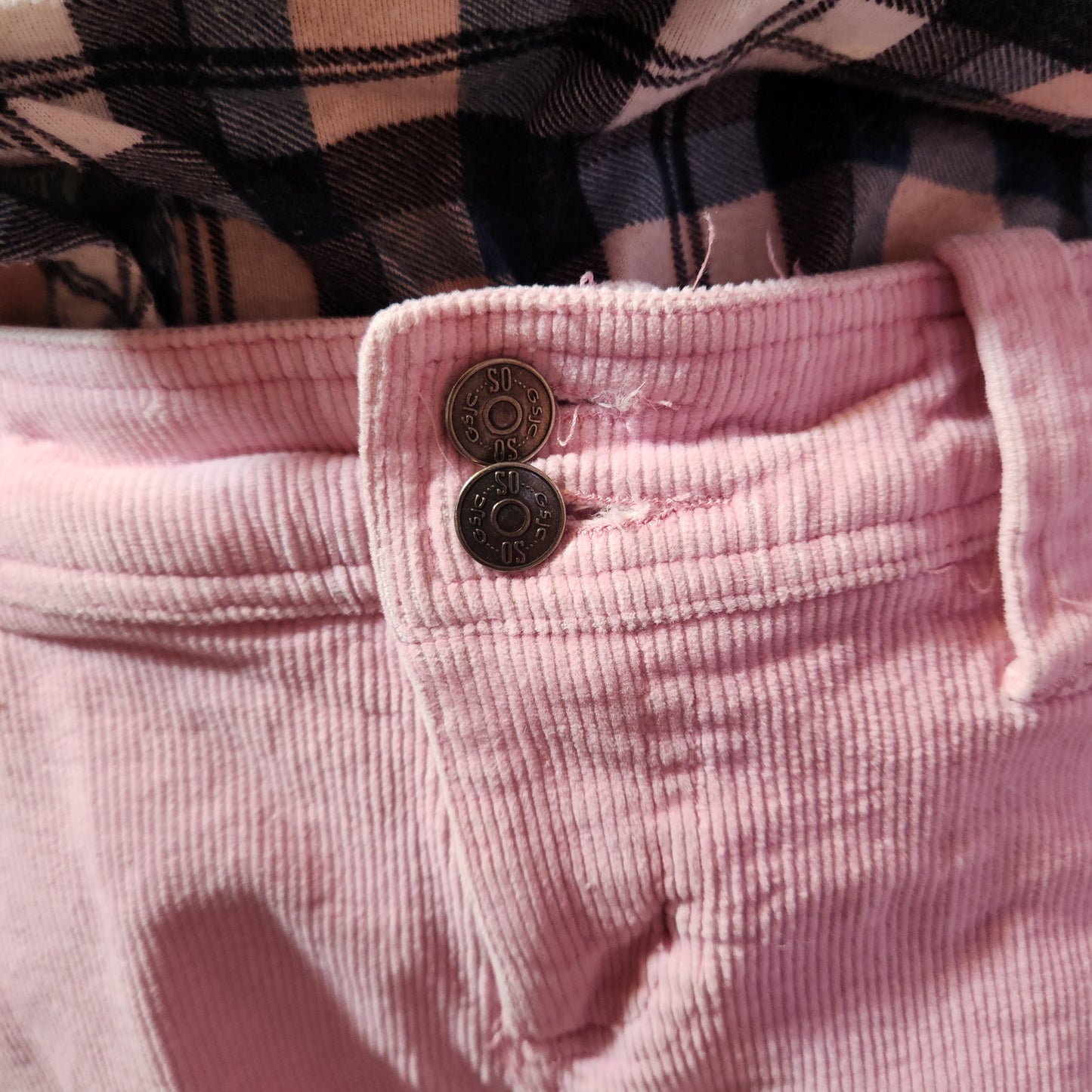 Pink Corduroy Jeans with Double Button Closure