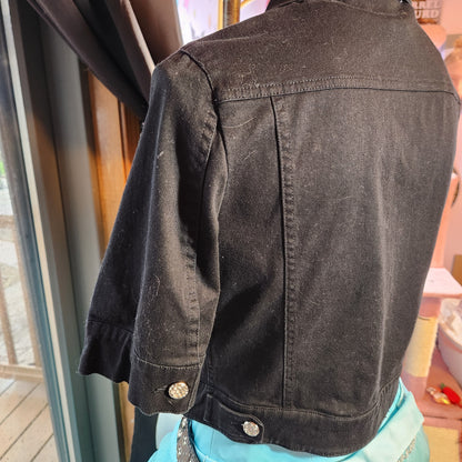 Black Denim Crop Jacket with Silver Buttons