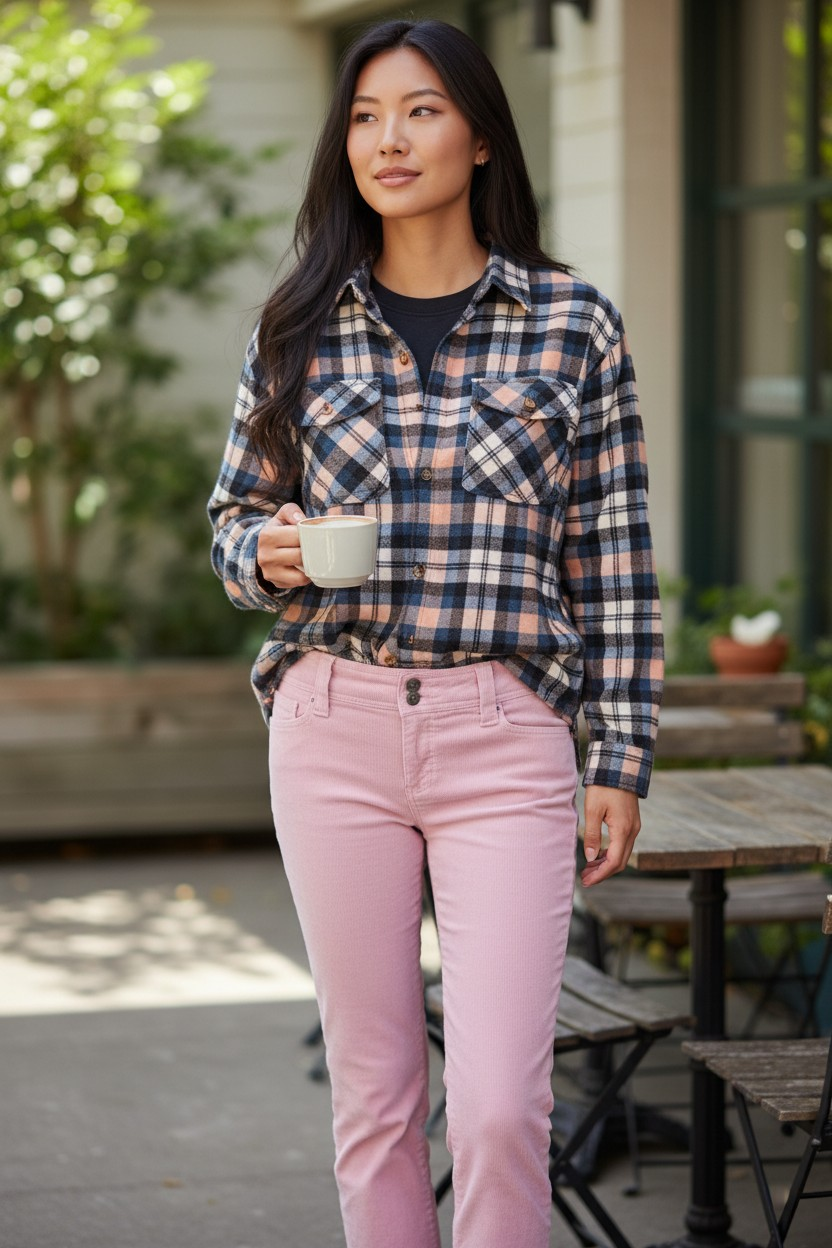 Pink Corduroy Jeans with Double Button Closure