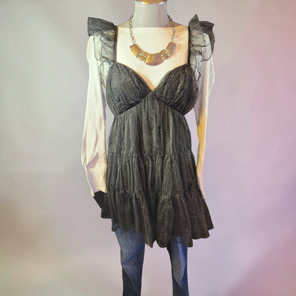 2000's Black Tulle with Gold Pokadot Ruffled Sundresss