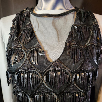 2000's Black Dangling Sequin Heart Dress